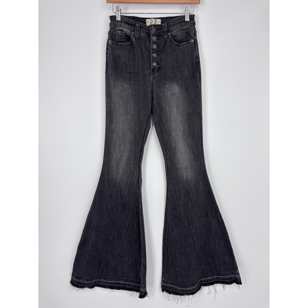 We The Free‎ People Irreplaceable Flare Jeans Womens 27 Gray Button Fly Raw Hem